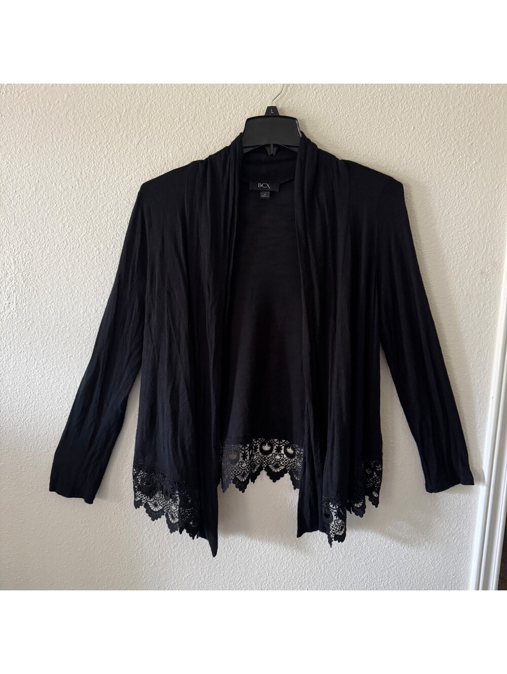 Black Floral Lace Lined Hem Open Front Long Sleeve Cardigan‎ Women XL Whimsigoth